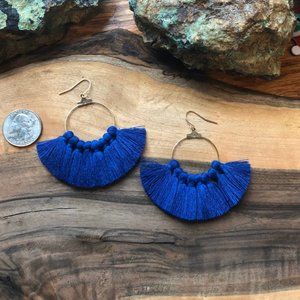 Cobalt Blue Lightweight Tassel Hoop Earrings